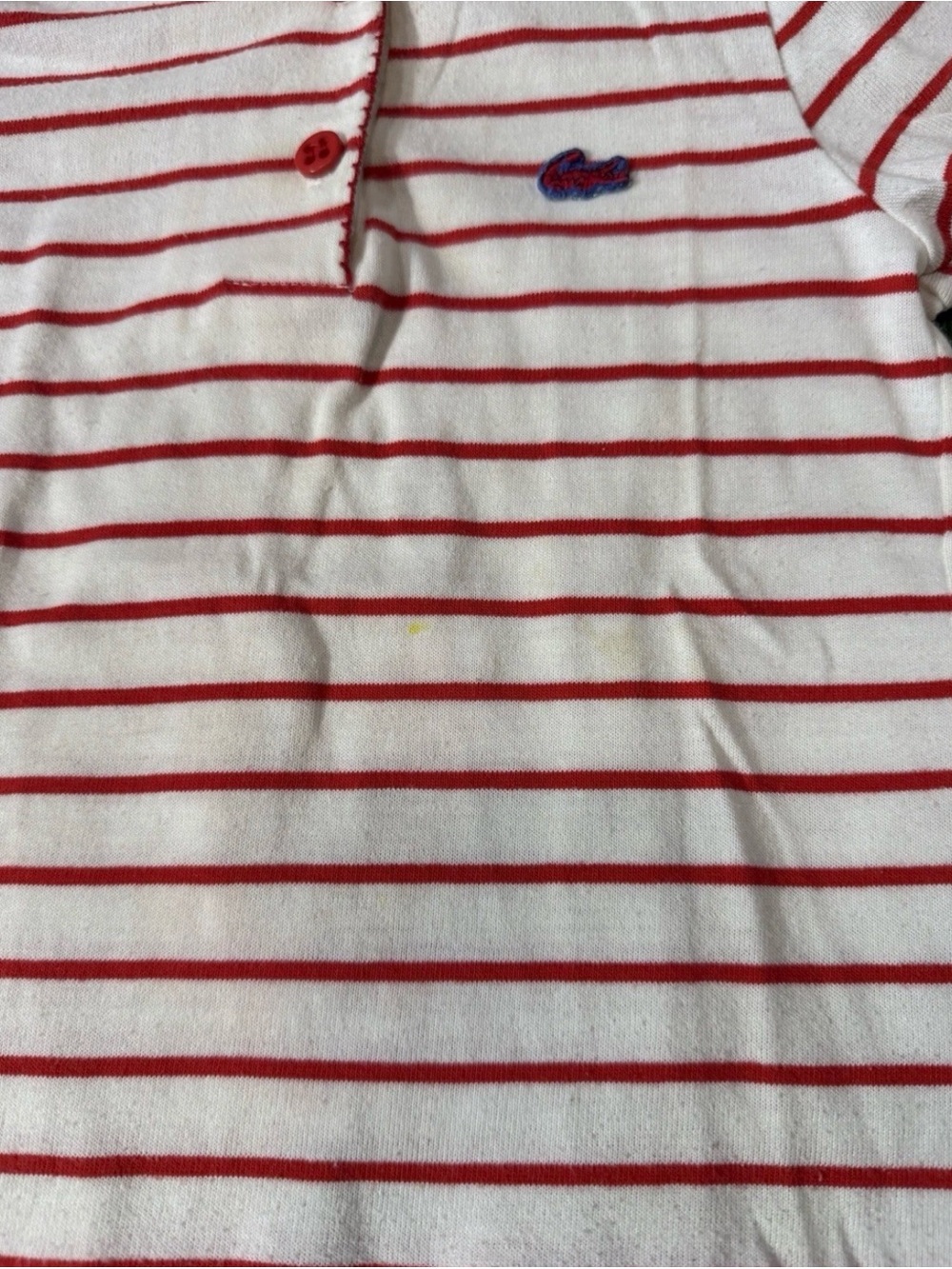 VTG Izod Lacoste Striped Polo Shirt Collar Girl Size 5 Pink Alligator Button Up - Picture 7 of 7